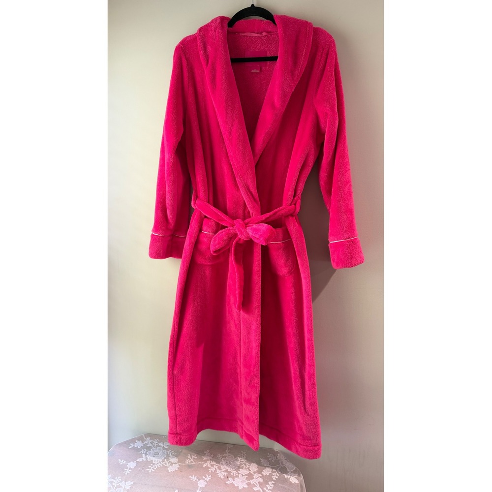 Victoria's Secret Robe Women Small Hot Pink Excellent Plush Shawl Collar Logo